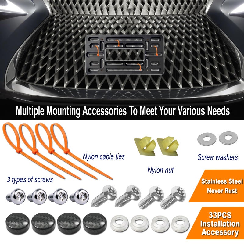 Aootf Front License Plate Mounting Kit-Universal Front Plate Holder Adapter Bumper Bracket & Carbon Fiber Style License Plate Frame, Anti-Theft Screws and Wrench Kit, for Any Vehicle Or Trailer,Truck - Image 5